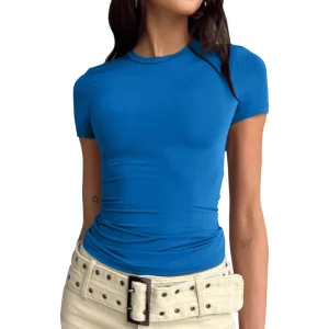 Women’s Summer Slim Fit T-shirt Solid Short Sleeve O-neck Casual Top