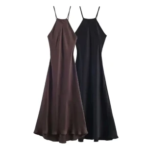 Women’s Summer Slim Halter Neck Backless Satin Dress
