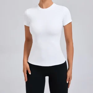Women’s Summer Slim T-Shirt Crew Neck Tight T Shirt for Women Ladies Gym Wear Yoga Wear T-Shirt Fitness Sports Fabric