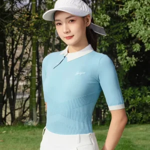 Women’s Summer Solid Pattern Golf Apparel Quick-Dry Breathable Stretch Short Sleeve Active Top with Casual Knit T-Shirt Shorts