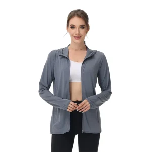 Womens Summer Sun-Protective UPF50+ Hooded Collar Plus-Size Thin Outerwear UV-Proof Long-Sleeve Jackets Outdoor Wear