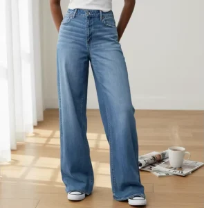 Women’s Summer Ultra-High Waist Stretch Jeans New Blue Loose Thin Wide-Leg Vintage Style Casual Rivet Denim