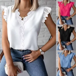 Women’s Summer V neck Sexy Bandeau Casual Chiffon Top. Factory Direct Sale. in Stock.