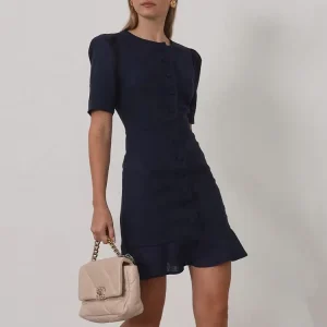 Women’s Summer Wrap Mini Dress Short Sleeve Crew Neck Belted Bodycon Skater Dress Slim Fit Linen Cotton Casual Office Wear