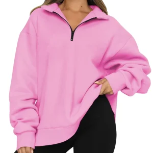Women’s Super Large Autumn Winter Sweatshirt Fashion Half Zip Pullover Sweater Woven Casual Style Clothing