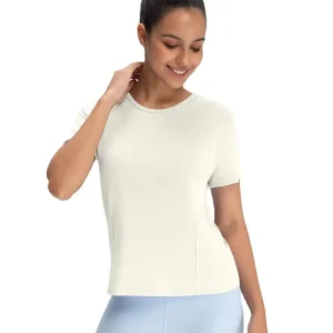 Women’s Sustainable 56% Lenzing Modal Yoga T Shirt 4 Colors Ribbed Moisture Wicking Breathable Top Back Knot Sports Tee