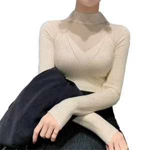 Women’s Sweater Knitwear Spring and Autumn Large Size Tight Casual Base Top Long Sleeve Knitted Pullover