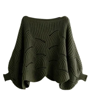 Women’s Sweater Lantern Sleeve Autumn and Winter Hollow Loose Sweater Bat Shirt