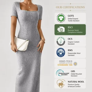 Women’s Sweater Long Dress Spring and Autumn Models Short-sleeved Solid Color Knitted Dress