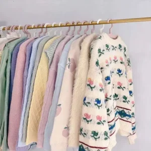 Women’s Sweater Pullover Jacquard Pattern Knitwear Long Sleeve Round Neck Knitted Winter Cotton Sweater