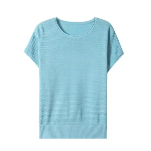 Women’s Sweater Shirt Top with Short Sleeve Loose Fit Breathable Knitted Material for Casual Summer and Autumn Wear