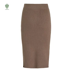 Women’s Sweater Skirt Midi High Waist Slit Ribbed Viscose Nylon Knit