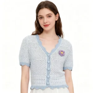 Women’s Sweaters Knit Crop Top Women Polo Shirt Pullover Knitted Cardigan Ladies Plus Size Short Sleeve Sweatshirt