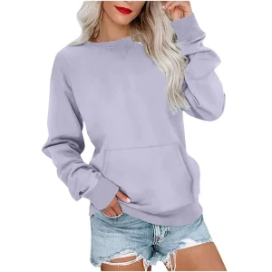Women’s Sweatshirt Round Neck Casual Long Sleeve Sweatshirt Cotton Crew Neck Pullover Relaxed Fit Tops