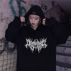 Women’s Sweatshirts Y2K Style Hooded Long Sleeve Pullover Girls Urban Casual Fashion Gothic Loose Hoodies Streetwear