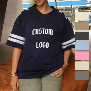 Womens T Shirts Loose Fit Short Sleeve Tees V neck Color Block Custom Printed 100% Cotton Summer Tops Fashion