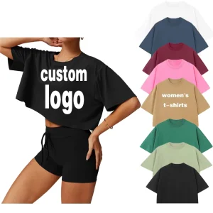 Women’s T shirts Crop Top High Quality Crop Tops Tee Embroidered screen printing DTG printed Oversized T shirts
