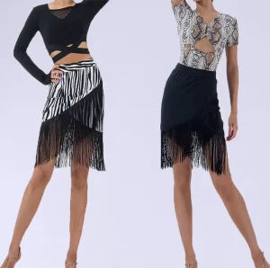 Women’s Tassels Salsa Dance Skirt Professional Training Dancewear Costume Latin Ballroom Tango Cha Cha Stage Performance Skirts