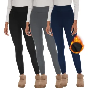 Women’s Thermal Thick High-Waist Knee-Length Casual Sports Leggings Autumn Winter Fleece Yoga Polyester Milk Silk