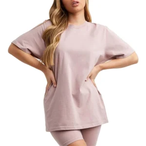 Women’s Thick Oversized Fitted T Shirt Drop Shoulder Sleeve Custom Printed Logo Cotton T Shirt Solid