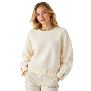 Women’s Thick Solid Casual Wool Cotton Knitted Crew Neck Puff Sleeve Pullover Top Autumn Winter OEM ODM Factory