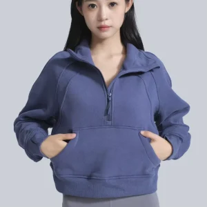 Women’s Thickened High Neck Winter Sportswear Loose Half Zipper Jacket Front Stand Collar Yoga Suit YBO BFJ5001 Activewear