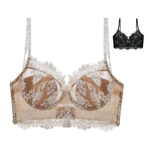 Women’s Thin Padded Breathable Nylon Bra Lace Back Sexy Push Up Underwear Single Row Hook and Eye In Stock 0049B