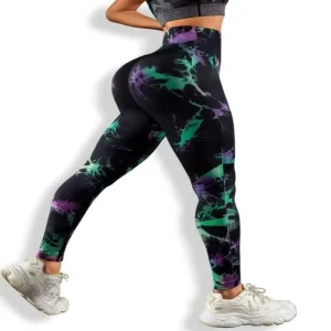 Women’s Tie Dye High Waist Gym Yoga Pants Quick Dry Mid Waist Leggings for Running Lady Naked Feel Yoga Trousers Print Pattern