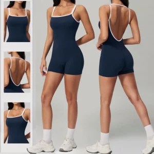 Women’s Tight Fitting Jumpsuit Backless Bodysuit Fitness Tummy Control Yoga Workout Romper Breathable Sportswear