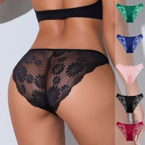 Women’s Transparent Lace Floral Pattern Panties Sexy See-Through Thin Low-Rise Underwear