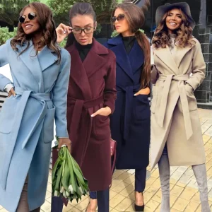 Women’s Trench Coat Solid Lapel Long Sleeve Casual Winter Woven Polyester Thick Customized
