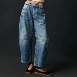 Women’s Trendy Mid Waist Boyfriend Jeans Wide Leg Baggy Denim Ankle Pants with Vintage Loose Fit Modest Casual Y2K Style