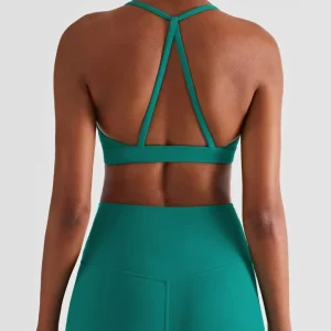 Women’s Triangle Sports Bra Gathered Yoga Underwear U-Neck Tops Lightweight Breathable Spandex Nylon Medium Support Nude Feeling