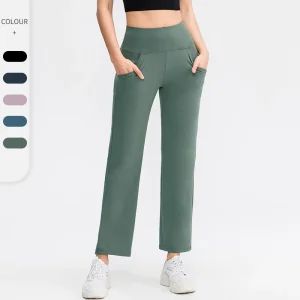 Womens Trousers Casual Pants Custom logo High Waist and Hip Lift With Pocket Bell Bottom Leggings
