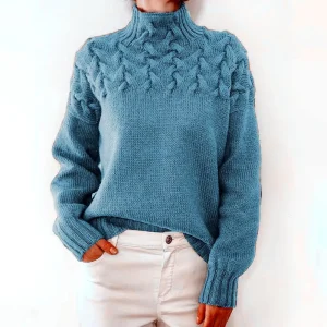 Women’s Turtleneck Knitted Sweater Long Sleeve Relaxed Fit Soft Pullover