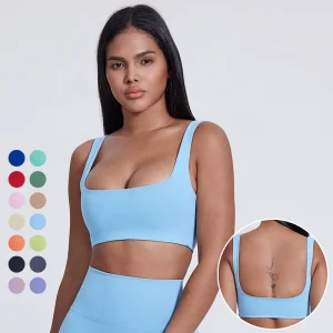 Women’s U Back Sports Bra Square Neck Padded Low Impact Yoga Bra Workout Crop Top With Built in Bra