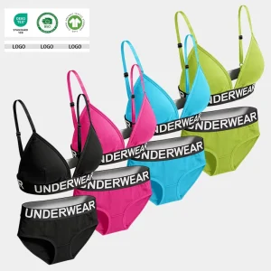 Women’s Underwear Bra and Panties Sets Custom Logo Sport Cotton Spandex Breathable Female Lingerie Sets for Women