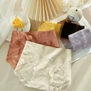 Womens Underwear Cotton Bikini Panties for Women High Waisted Lace Hipster Stretch Briefs for Ladies