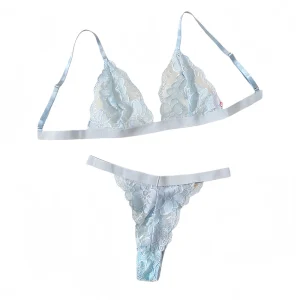 Women’s Underwear Set 3D Embroidery Thin Sheer Lace Bra Bodysuits Nightwear