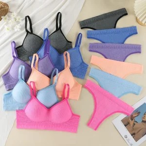 Women’s Underwear Set Elastic Shock-Absorbent Bra and Thong Everyday Sexy Style with Gathered Detail