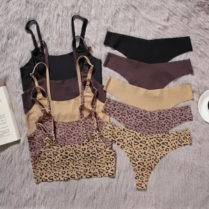Women’s Underwear Sexy Bra Underwear Suit Women’s Plus Size Seamless No Steel Ring Leopard Print Camisole for Women