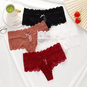 Women’s Underwear Sexy Mid Rise Women’s Thong Triangle Ladies Under Wears Panties Plus Size Lace Underpants