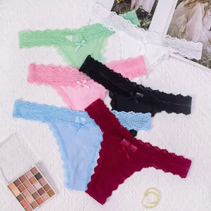 Women’s Underwear Sweet Bow Thong Lace Embroidery Sexy Seamless Underwear for Women Panties