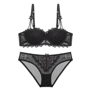 Women’s Underwear Thin Cotton Anti Protrusion Embroidery Bra Set