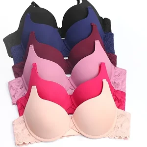 Women’s Underwire Push Up Seamless Breathable Knitted Lace Bra with Solid Cross Design AB Cup