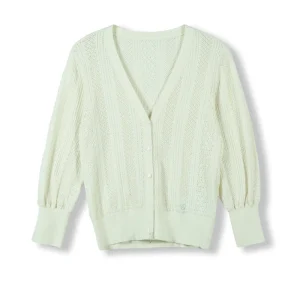 Women’s V Neck Autumn Winter Long Wide Sleeve Cardigan Elegant Sweater White Buttons Cardigan