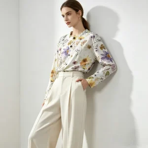 Women’s V-Neck Long Sleeve Knit Cardigan Watercolor Wildflower Print Bohemian Fresh Style All-Season Versatile Daily Wear