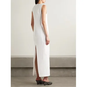 Women’s V Neck Polyester Cotton Casual Summer Natural Solid Color Luxury Sleeveless Knee Length Dress