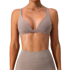 Women’s V Neck Running Bra Soft Slimming Quick Dry Supportive Shockproof With Breathable Yoga Sports Wear Size XL for Adults