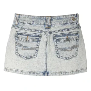 Women’s Vintage Acid Wash Denim Mini Skirt Retro Street Summer Casual A-Line Button Detail Breathable Quick Dry Customizable